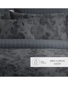 Parure housse de couette satin de coton Jardin Botanique noir/gris