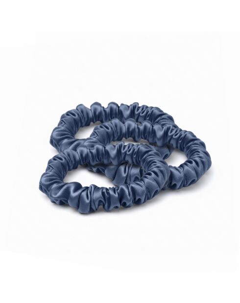 3 Petits chouchous en soie Eliora bleu marine - 3x(D 6 cm)
