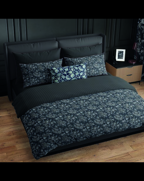 Parure housse de couette satin de coton Toile damassée noires