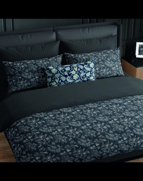 Parure housse de couette satin de coton Toile damassée noires