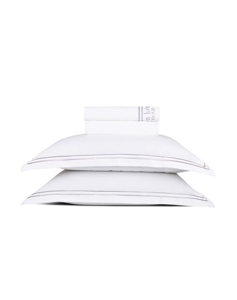 Parure petit drap plat + drap housse + taies rectangles satin de coton Paris gris/blanc