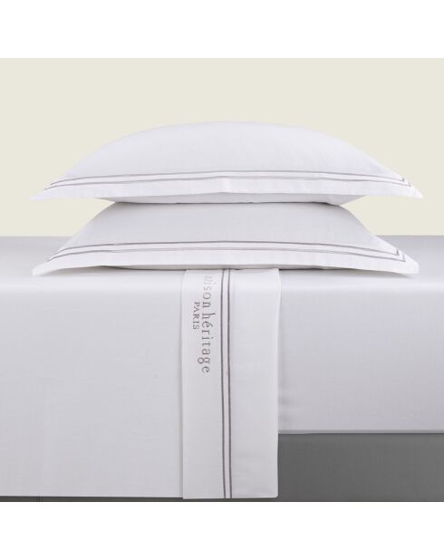 Parure petit drap plat + drap housse + taies rectangles satin de coton Paris gris/blanc