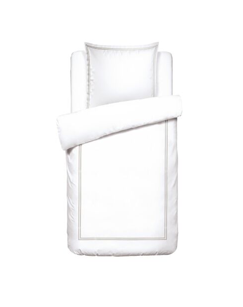 Parure housse de couette satin de coton Paris taupe/blanc