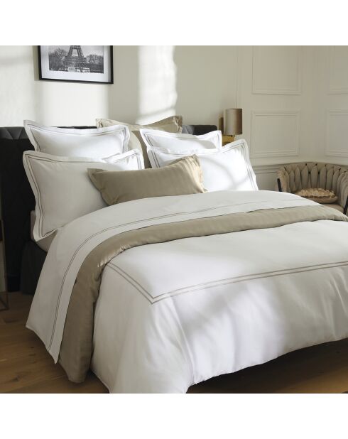 Parure housse de couette satin de coton Paris taupe/blanc