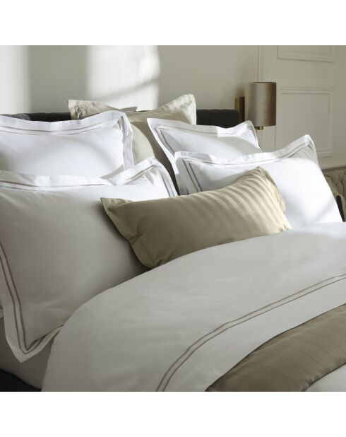 Parure housse de couette satin de coton Paris taupe/blanc