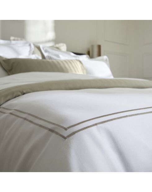 Parure housse de couette satin de coton Paris taupe/blanc