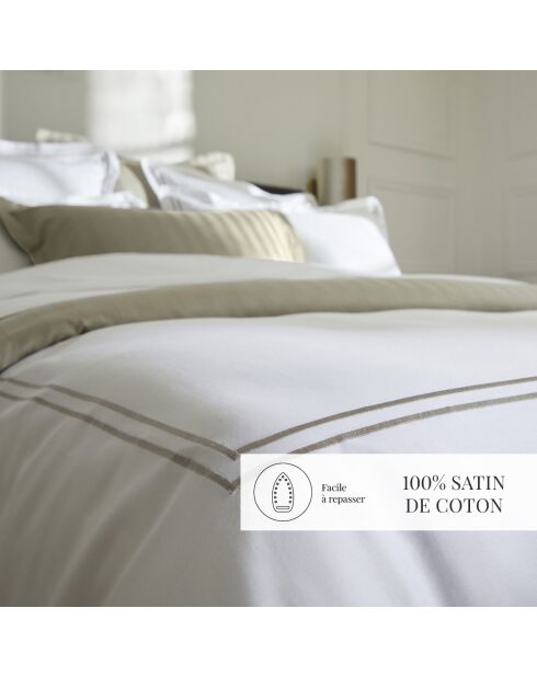 Parure housse de couette satin de coton Paris taupe/blanc