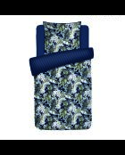 Dunkelblaues Bettbezug-Set aus Baumwollsatin mit Verzierung von Jardin