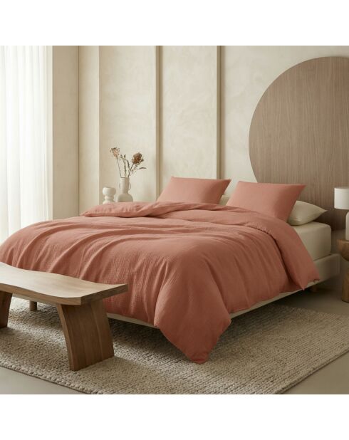 Parure housse de couette gaze de coton Uni terracotta 02