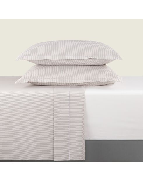 Parure petit drap plat + drap housse + taies rectangles coton percale Dauphine taupe