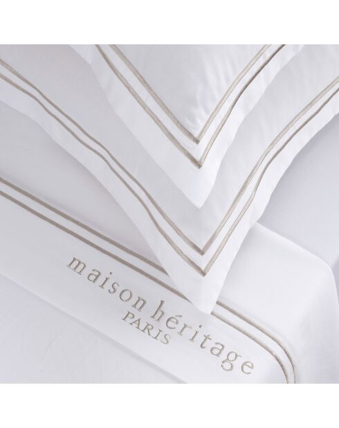 Set maxi de sábana encimera, sábana bajera y fundas de almohada cuadradas, satén de algodón blanco y marrón parís