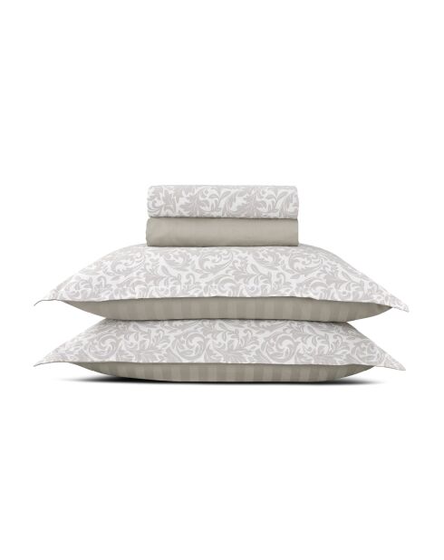 Parure petit drap plat + drap housse + taies rectangles satin de coton Esprit Damas taupe