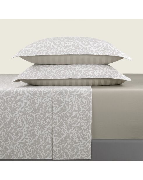 Parure petit drap plat + drap housse + taies rectangles satin de coton Esprit Damas taupe