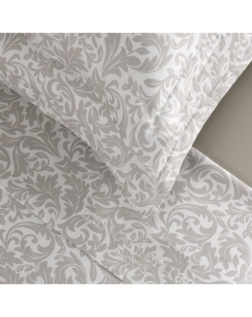 Parure petit drap plat + drap housse + taies rectangles satin de coton Esprit Damas taupe