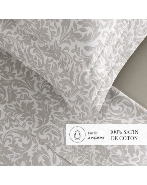 Parure petit drap plat + drap housse + taies rectangles satin de coton Esprit Damas taupe