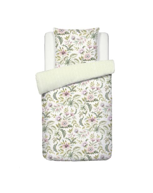 Juego de funda de edredón de satén de algodón con flores de bosque verde