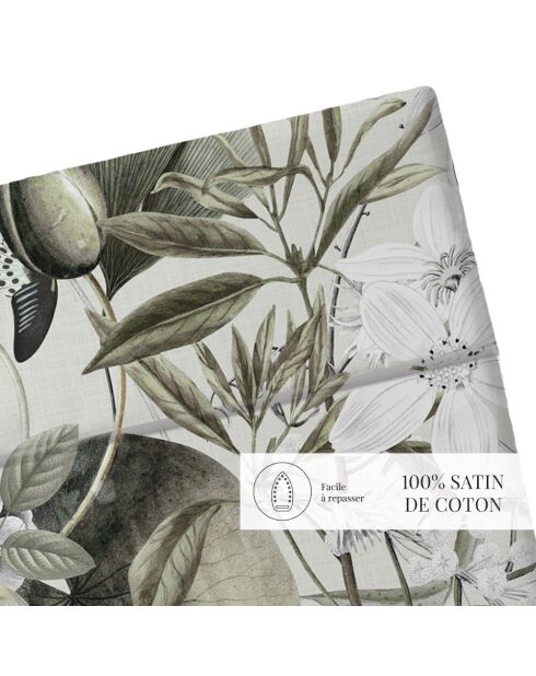 Sábana encimera de satén de algodón verde tilo decorada con diseño Jardin
