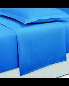 Parure petit drap plat + drap housse + taies rectangles satin de coton uni bleu 05