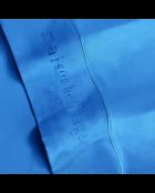 Parure petit drap plat + drap housse + taies rectangles satin de coton uni bleu 05