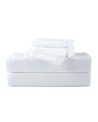 Parure petit drap plat + drap housse + taies rectangles satin de coton Uni blanc 01