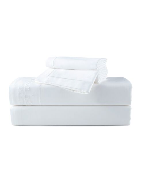 Parure petit drap plat + drap housse + taies rectangles satin de coton Uni blanc 01