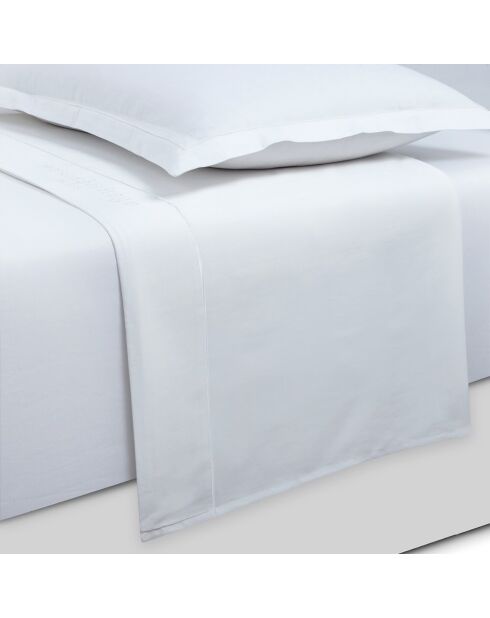 Parure petit drap plat + drap housse + taies rectangles satin de coton Uni blanc 01