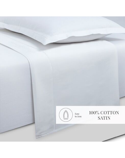Parure petit drap plat + drap housse + taies rectangles satin de coton Uni blanc 01