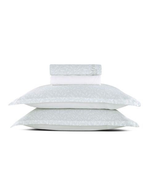 Parure petit drap plat + drap housse + taies rectangles satin de coton Olea europaea vert