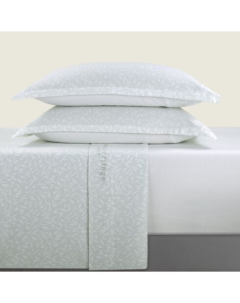 Parure petit drap plat + drap housse + taies rectangles satin de coton Olea europaea vert