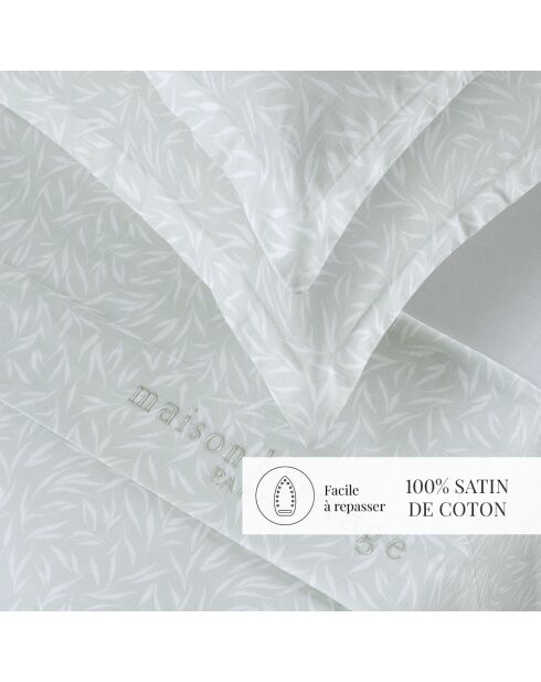 Parure petit drap plat + drap housse + taies rectangles satin de coton Olea europaea vert
