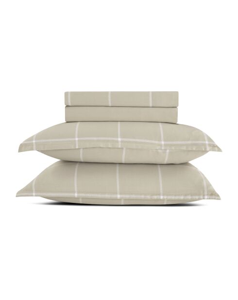 Parure petit drap plat + drap housse + taies rectangles satin de coton Amélia taupe