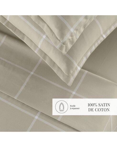 Parure petit drap plat + drap housse + taies rectangles satin de coton Amélia taupe