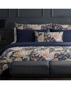 Indiase dekbedovertrekset van katoensatijn donkerblauw/goud