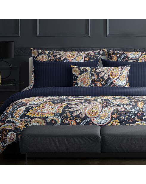 Indiase dekbedovertrekset van katoensatijn donkerblauw/goud
