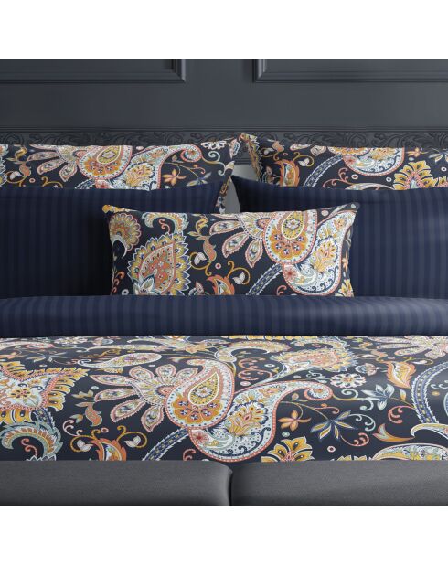 Indiase dekbedovertrekset van katoensatijn donkerblauw/goud