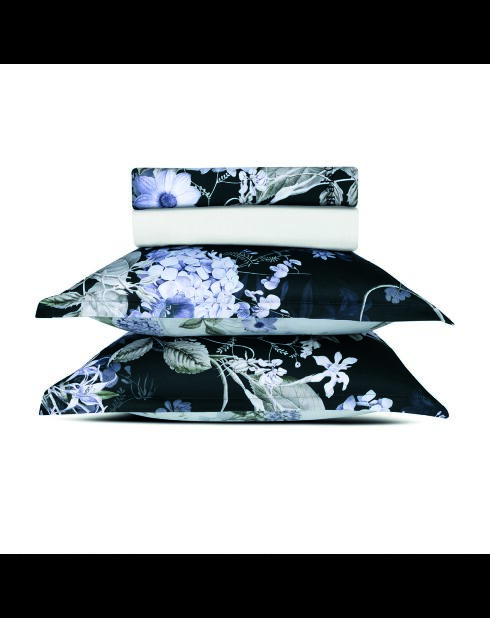 Set maxi: sábana encimera, sábana bajera y fundas de almohada cuadradas de satén de algodón Hortensia, azul oscuro
