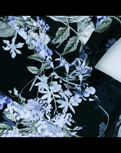 Set maxi: sábana encimera, sábana bajera y fundas de almohada cuadradas de satén de algodón Hortensia, azul oscuro