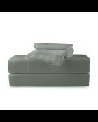 Parure petit drap plat + drap housse + taies rectangles satin de coton uni taupe 01