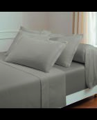 Parure petit drap plat + drap housse + taies rectangles satin de coton uni taupe 01