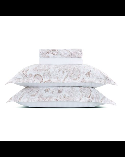 Maxi set lenzuolo piatto + lenzuolo con angoli + federe quadrate in cotone indiano satinato taupe