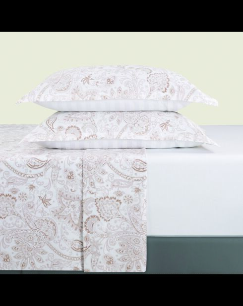 Maxi set lenzuolo piatto + lenzuolo con angoli + federe quadrate in cotone indiano satinato taupe