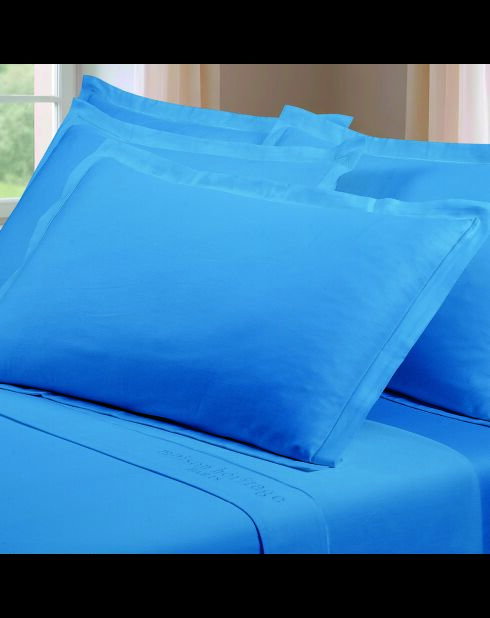 Lot de 2 taies d’oreiller satin de coton unies bleues 05
