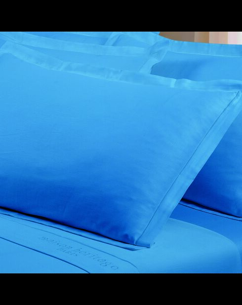Lot de 2 taies d’oreiller satin de coton unies bleues 05