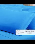 Lot de 2 taies d’oreiller satin de coton unies bleues 05
