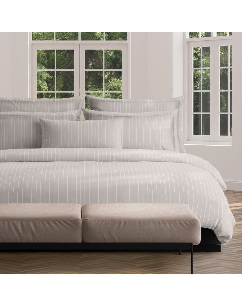 Set aus 2 Kissenbezügen aus Baumwollsatin, elegante Streifen, taupe