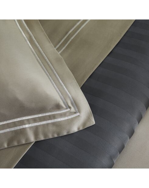 Set aus 2 Kissenbezügen aus Baumwollsatin Paris weiß/taupe