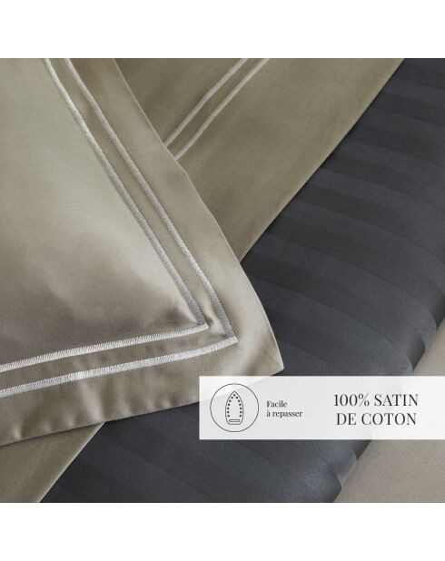 Set aus 2 Kissenbezügen aus Baumwollsatin Paris weiß/taupe