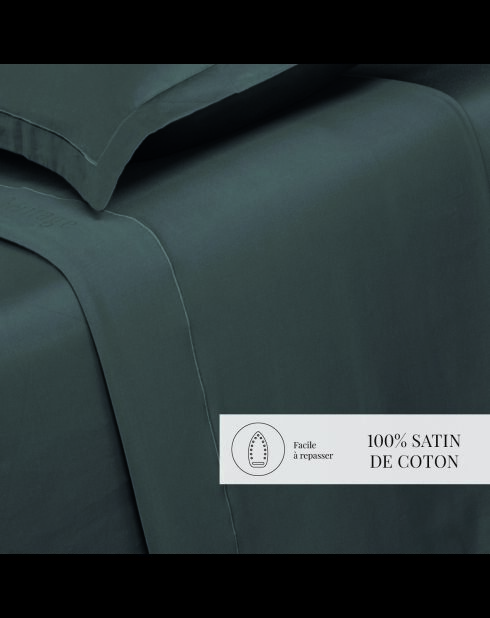 Sábana encimera de satén de algodón liso gris 02