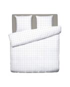 Wit/taupe dekbedset van geruite katoensatijn