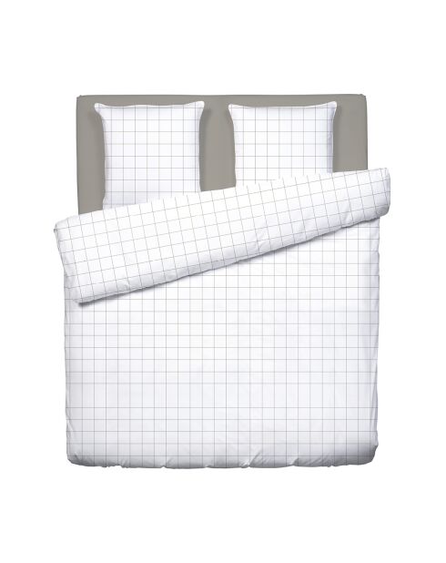 Wit/taupe dekbedset van geruite katoensatijn